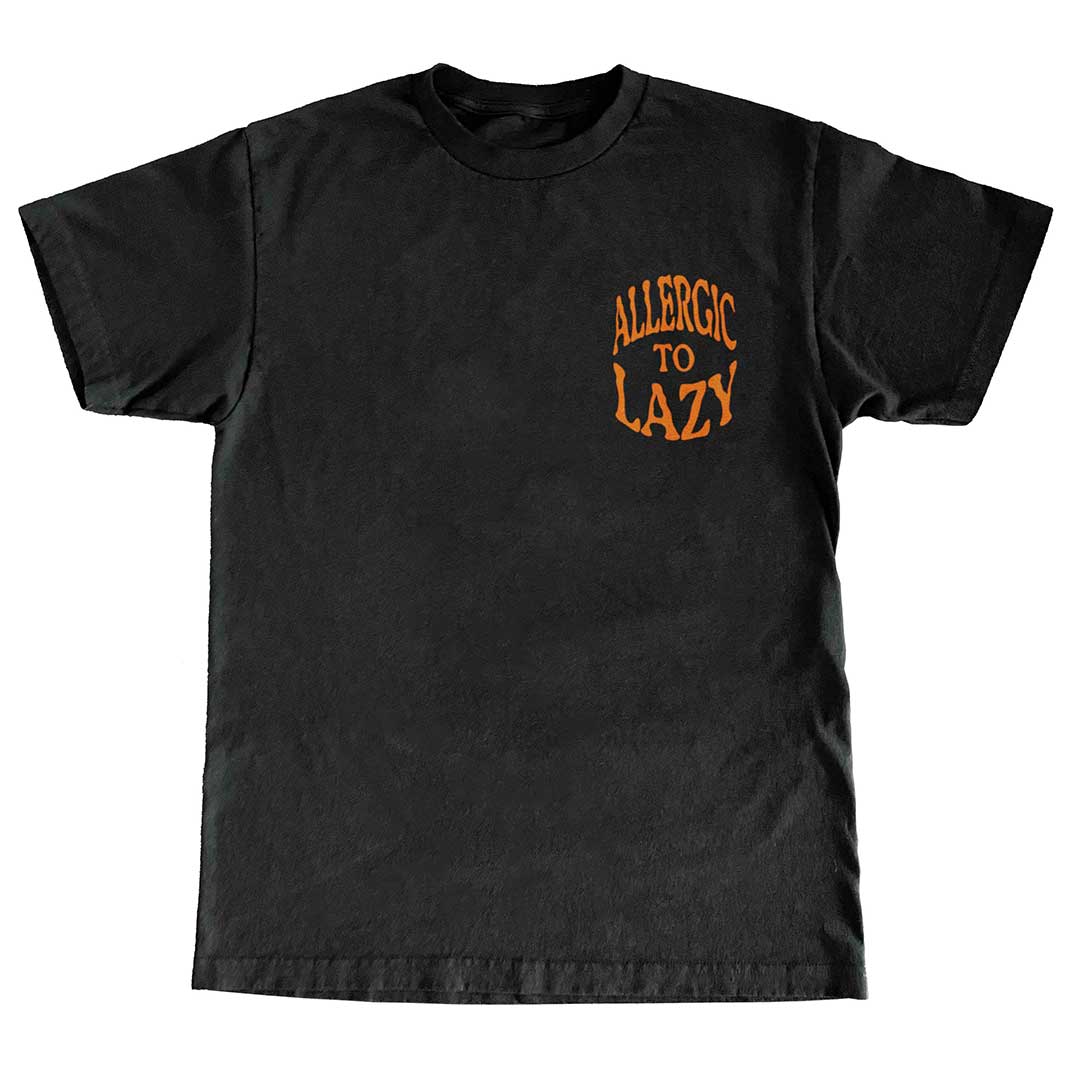 Black and orange allergic to lazy t shirt