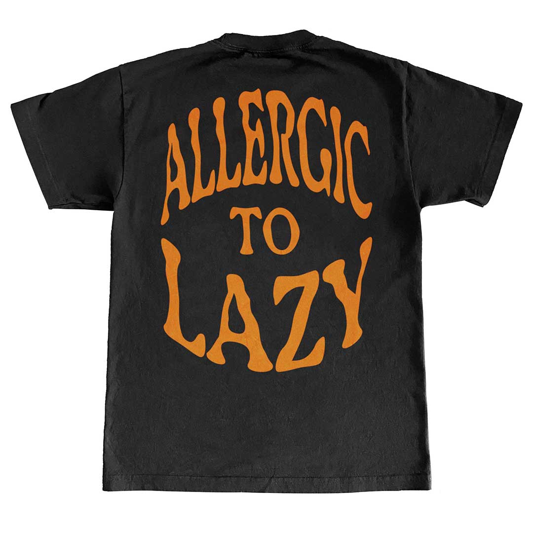 Black and orange allergic to lazy t shirt